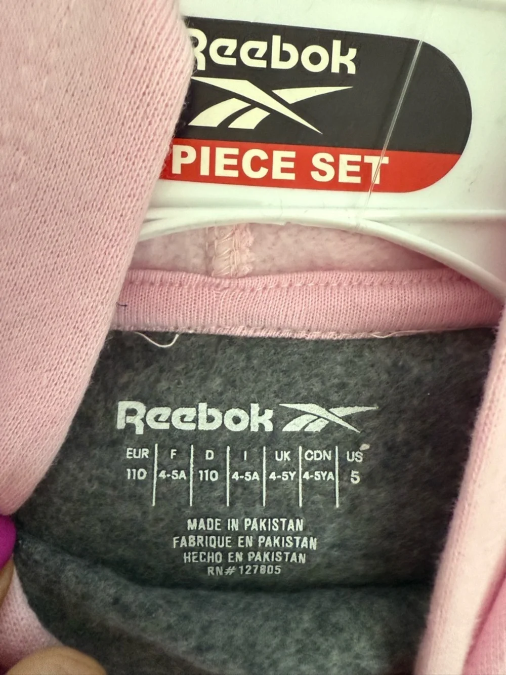 Reebok Girls Charcoal & Pink Sweatshirt Jogger Set